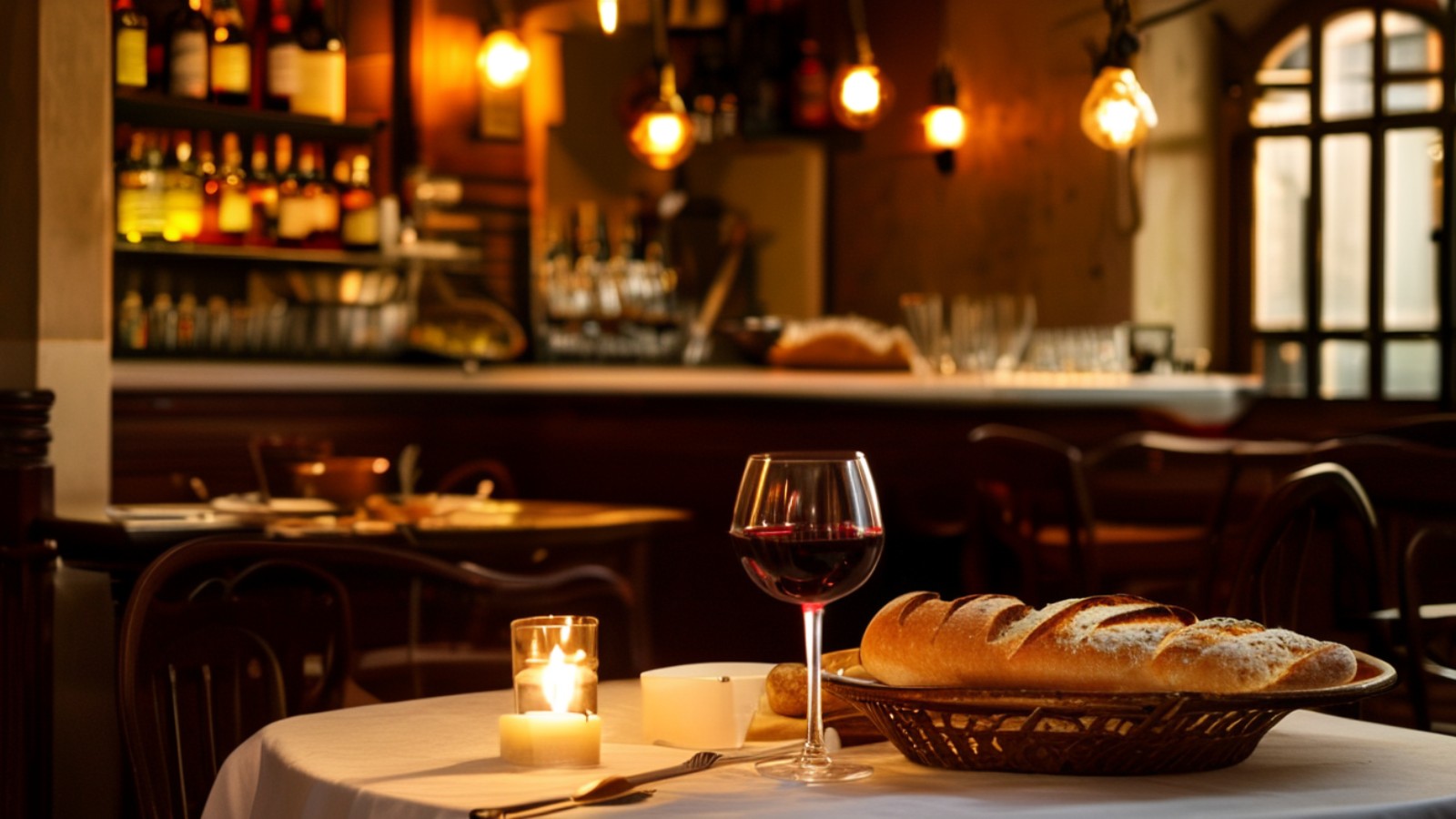 Innenraum der Trattoria Pino bei Abendlicht